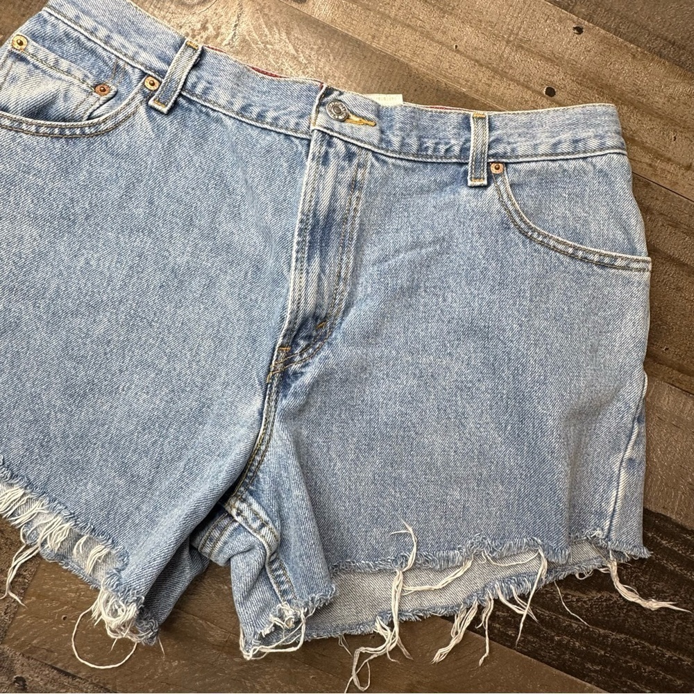 Levi's Blue Jean Shorts Distressed Cutoff size 16 - Picture 3 of 12